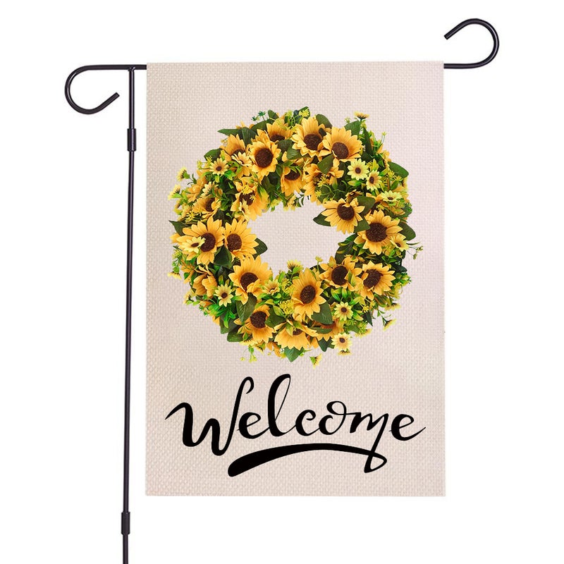 Double Sided Printed Leafy Wreath Linen Garden Flag Double Sided Figure - Image 3
