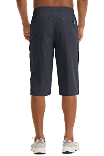 MAGCOMSEN Men Hiking Shorts Outdoor Quick Dry Knee Length 3/4 Gym Drawstring Training Running Workout Long Shorts Grey, 34 - Image 2