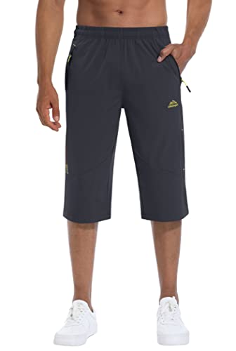 MAGCOMSEN Men Hiking Shorts Outdoor Quick Dry Knee Length 3/4 Gym Drawstring Training Running Workout Long Shorts Grey, 34 - Image 3