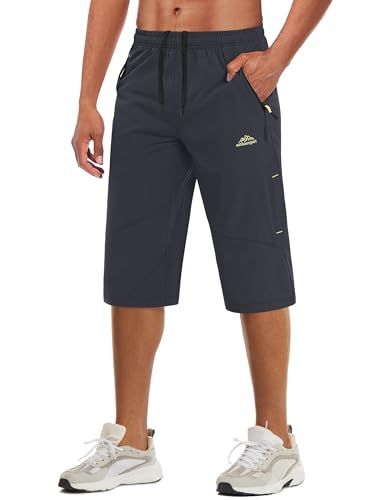MAGCOMSEN Men Hiking Shorts Outdoor Quick Dry Knee Length 3/4 Gym Drawstring Training Running Workout Long Shorts Grey, 34 - Image 1