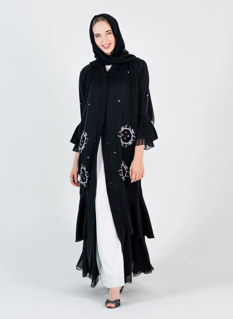 Rosette Abaya Stylish Nada Abaya With Chiffon Design & Embroidery