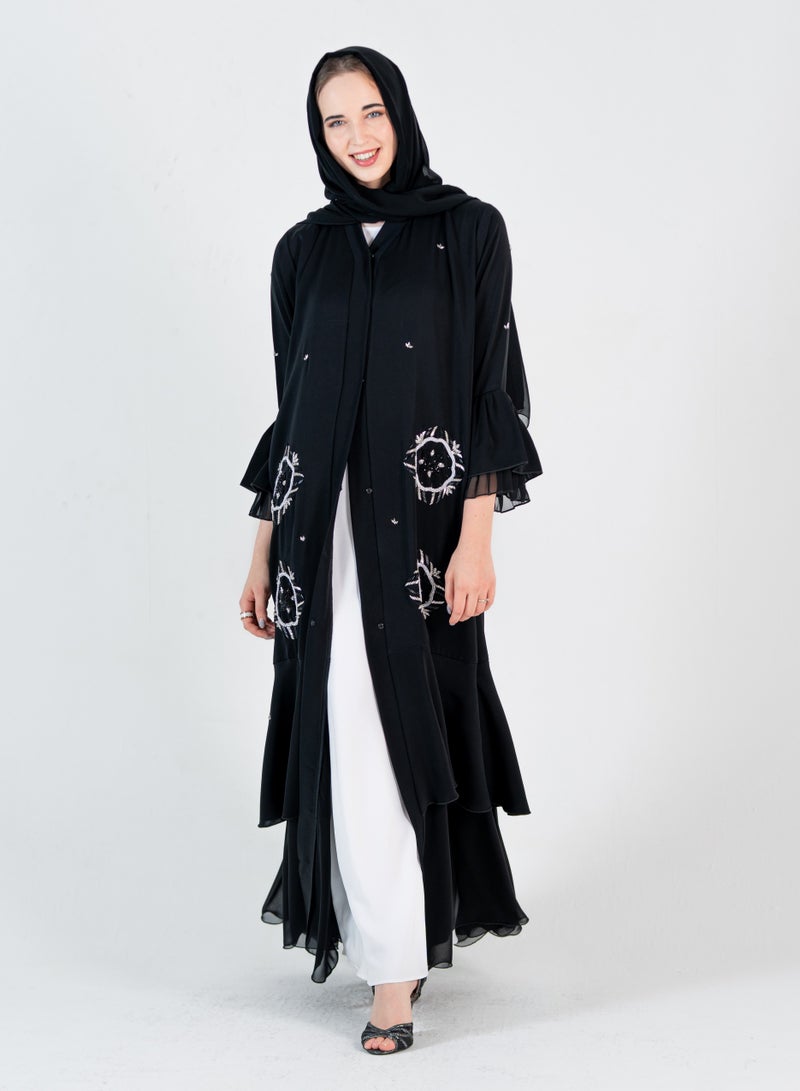 Rosette Abaya Stylish Nada Abaya With Chiffon Design & Embroidery - Image 5