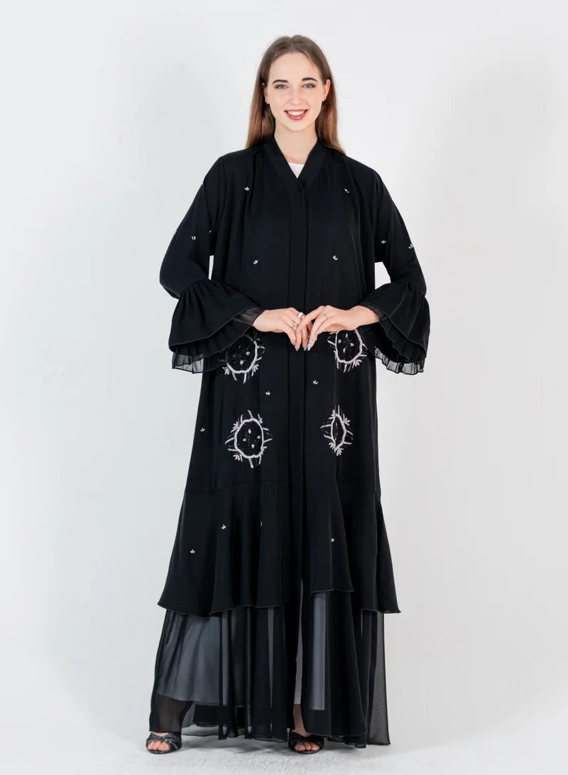 Rosette Abaya Stylish Nada Abaya With Chiffon Design & Embroidery