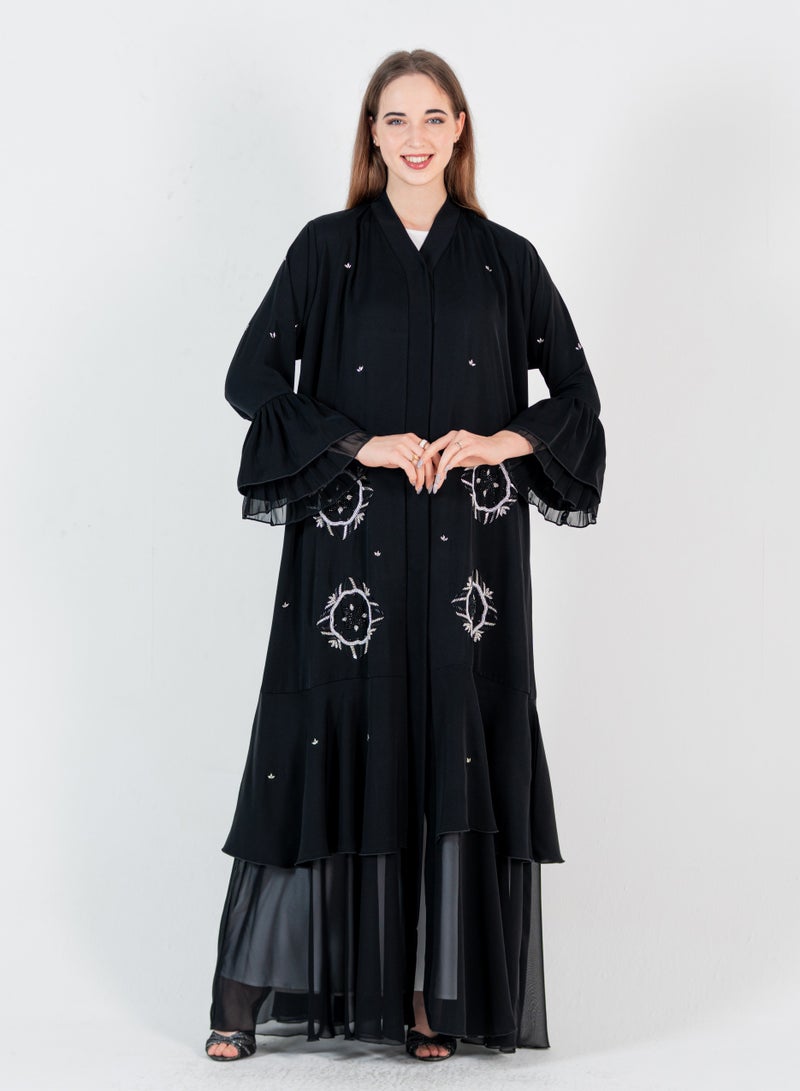 Rosette Abaya Stylish Nada Abaya With Chiffon Design & Embroidery - Image 3