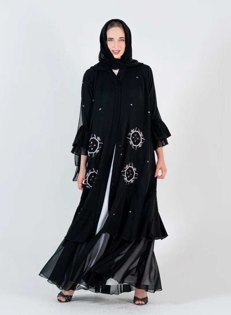 Rosette Abaya Stylish Nada Abaya With Chiffon Design & Embroidery