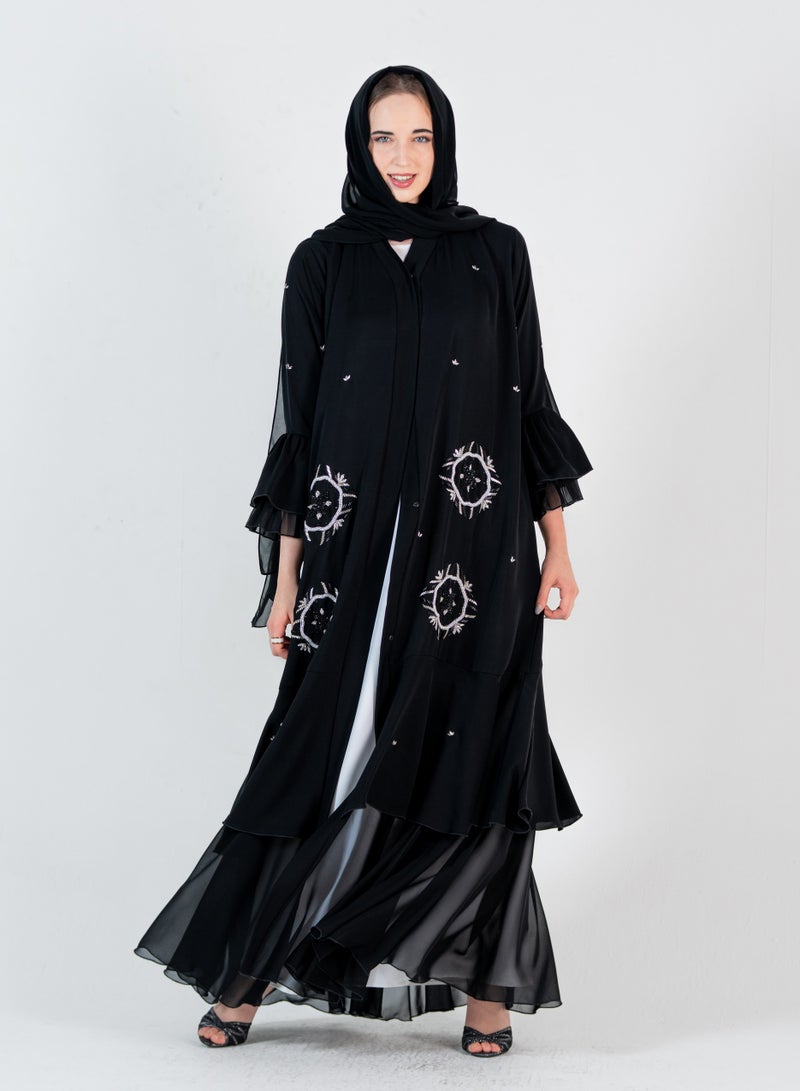 Rosette Abaya Stylish Nada Abaya With Chiffon Design & Embroidery - Image 4