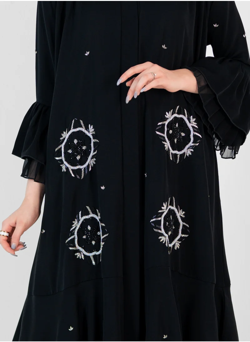 Rosette Abaya Stylish Nada Abaya With Chiffon Design & Embroidery
