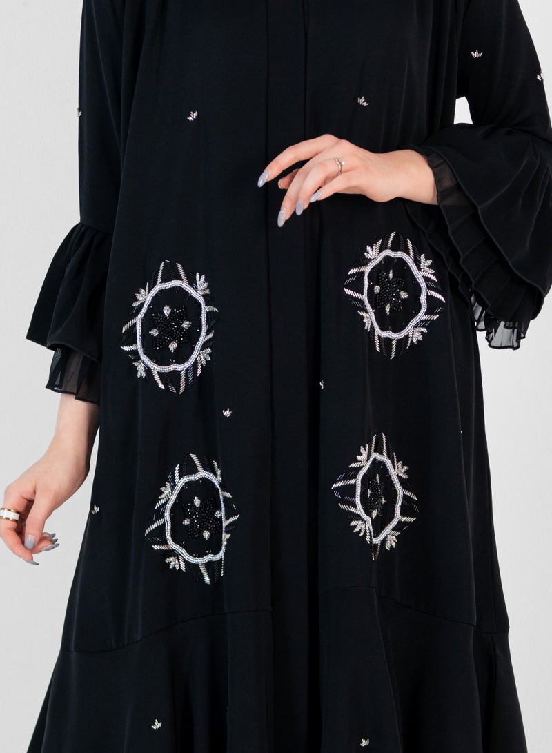 Rosette Abaya Stylish Nada Abaya With Chiffon Design & Embroidery - Image 2
