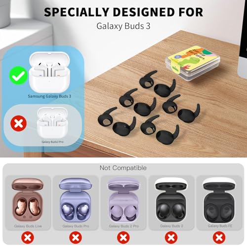 TUDIOW [5 Pairs] Ear Hooks Covers for Samsung Galaxy Buds 3, Anti-Slip Sport Ear Tips Covers Silicone Wingtip Anti Scratches Eartip Galaxy Buds 3 Earbuds Accessories -Black - Image 5