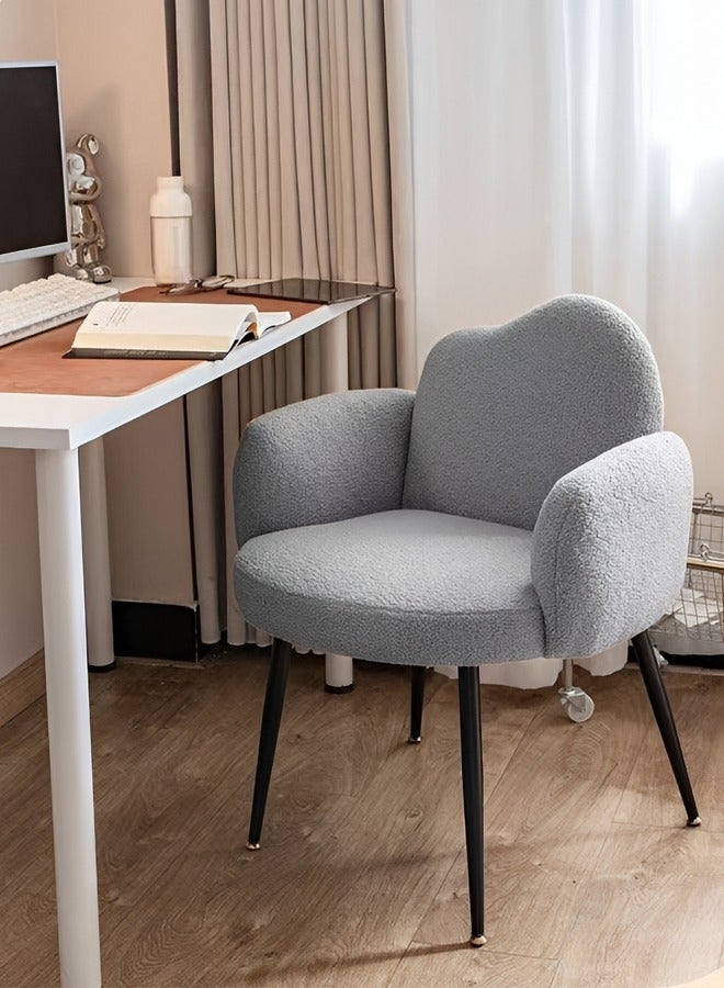 Taimi Boucle Fabric Chair with Arms, Comfortable Backrest and Metal Legs, Makeup Chair for Dressing Table, Chair for Living Room, Bedroom and Office - Gray - Image 2