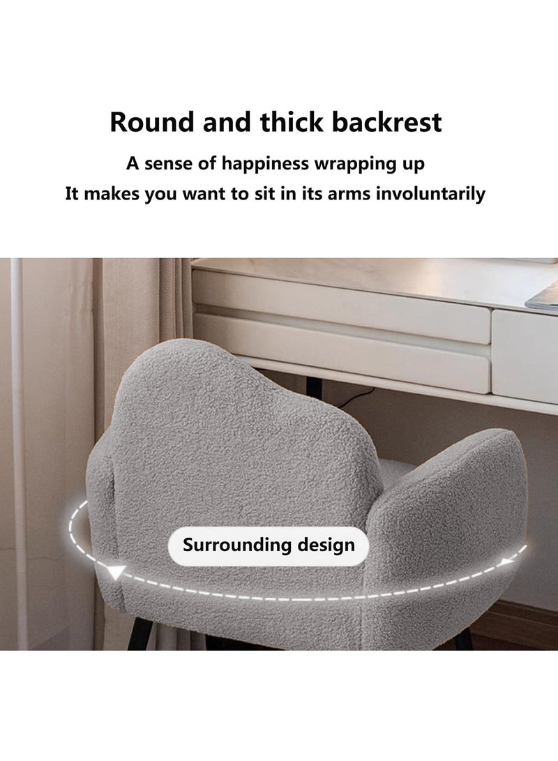 Taimi Boucle Fabric Chair with Arms, Comfortable Backrest and Metal Legs, Makeup Chair for Dressing Table, Chair for Living Room, Bedroom and Office - Gray - Image 3