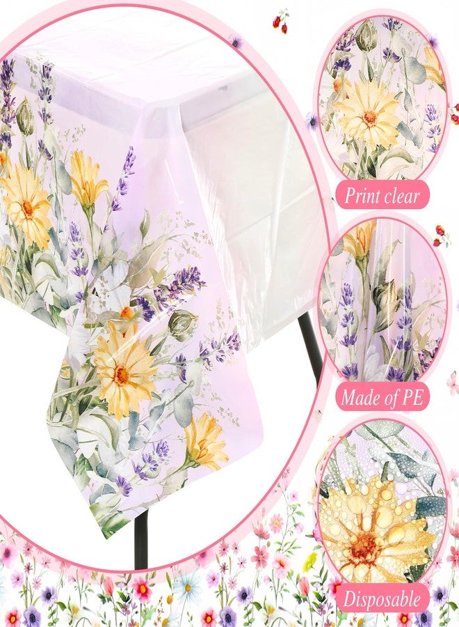 SmoothNovelty 3 Pack Spring Botanical Tablecloths, Variety Pack Wildflower Butterfly, Lavender & Sage Green Eucalyptus Plastic Table Covers, 54x108 Disposable Tablecloth for Mother's Day Brunch - Image 3