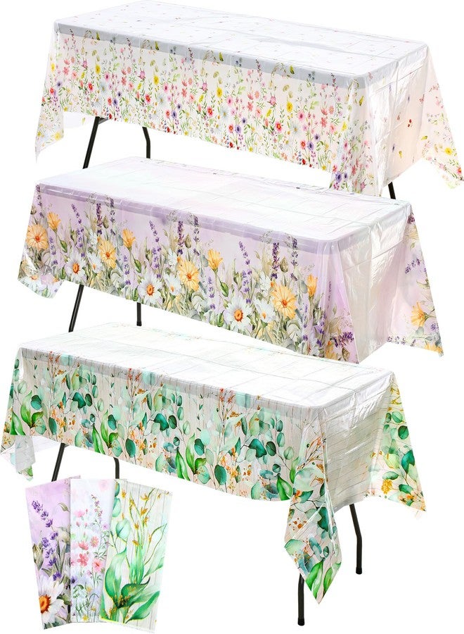 SmoothNovelty 3 Pack Spring Botanical Tablecloths, Variety Pack Wildflower Butterfly, Lavender & Sage Green Eucalyptus Plastic Table Covers, 54x108 Disposable Tablecloth for Mother's Day Brunch - Image 1