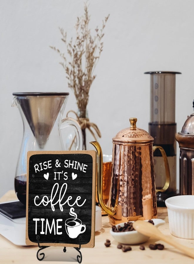 YQV Farmhouse Coffee Bar Sign, Rise & Shine It's Coffee Time, 4"x4" Wood Plaque with Stand Gift for Home Kitchen Tabletop Decor -B09 - Image 3