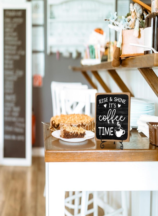 YQV Farmhouse Coffee Bar Sign, Rise & Shine It's Coffee Time, 4"x4" Wood Plaque with Stand Gift for Home Kitchen Tabletop Decor -B09 - Image 4
