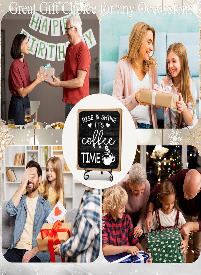 YQV Farmhouse Coffee Bar Sign, Rise & Shine It's Coffee Time, 4"x4" Wood Plaque with Stand Gift for Home Kitchen Tabletop Decor -B09 - Image 5