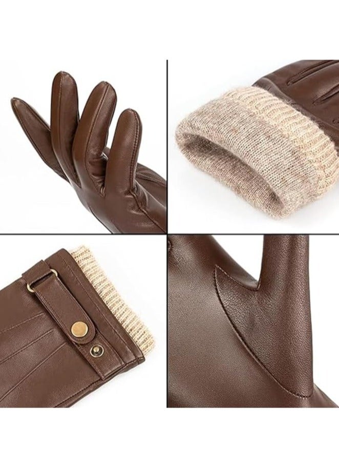 Excefore Men's Winter Warm Touchscreen Leather Gloves Adjustable Thermal Driving PU Leather Gloves (L)  - Image 3