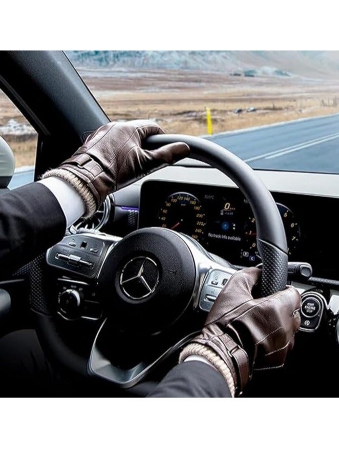 Excefore Men's Winter Warm Touchscreen Leather Gloves Adjustable Thermal Driving PU Leather Gloves (L)  - Image 5