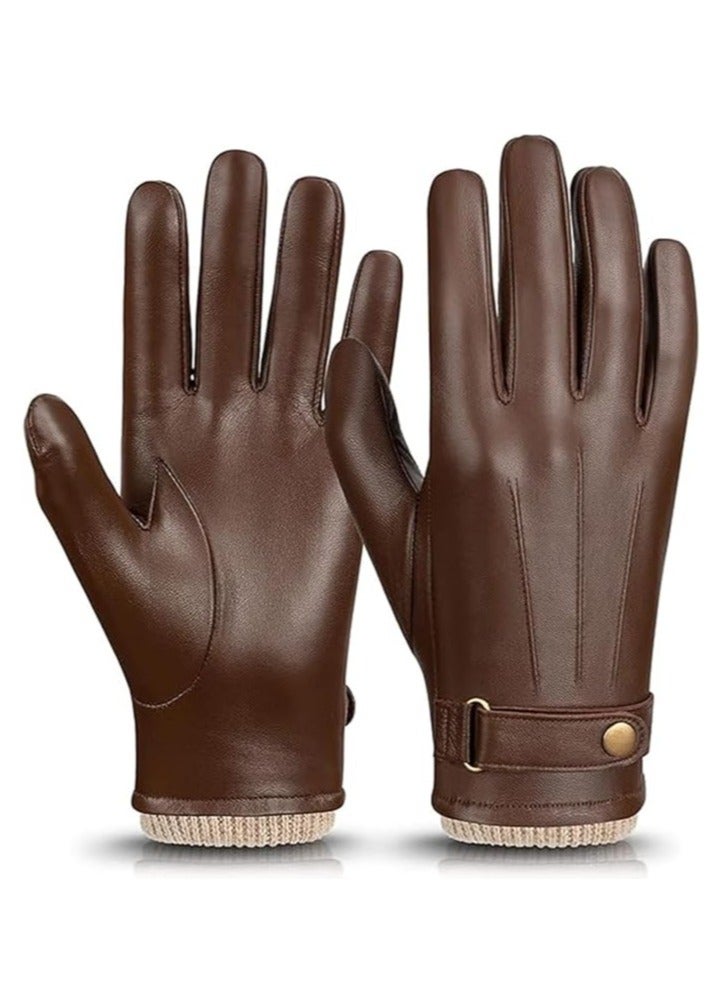 Excefore Men's Winter Warm Touchscreen Leather Gloves Adjustable Thermal Driving PU Leather Gloves (L)  - Image 1
