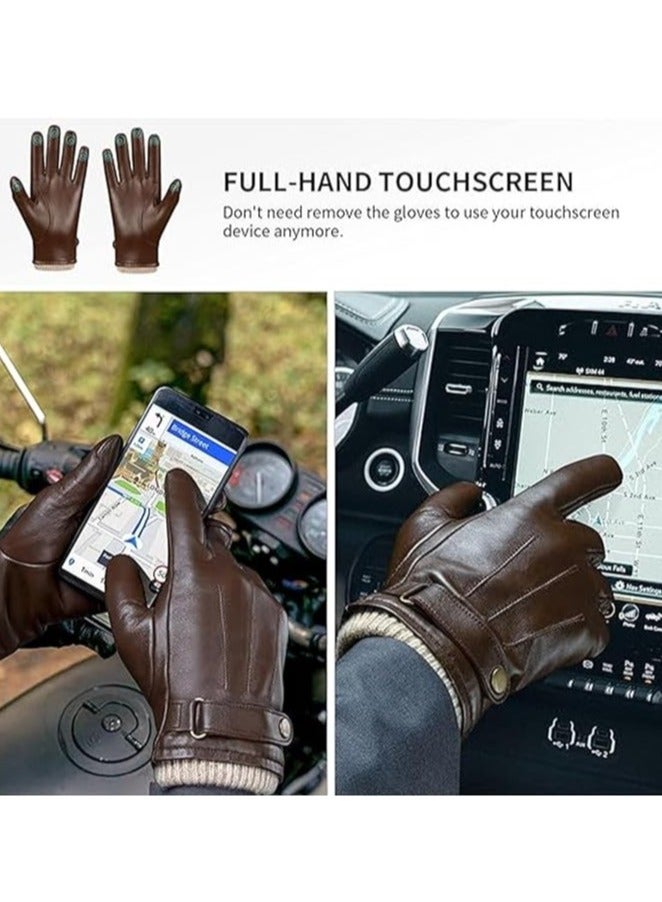 Excefore Men's Winter Warm Touchscreen Leather Gloves Adjustable Thermal Driving PU Leather Gloves (L)  - Image 2