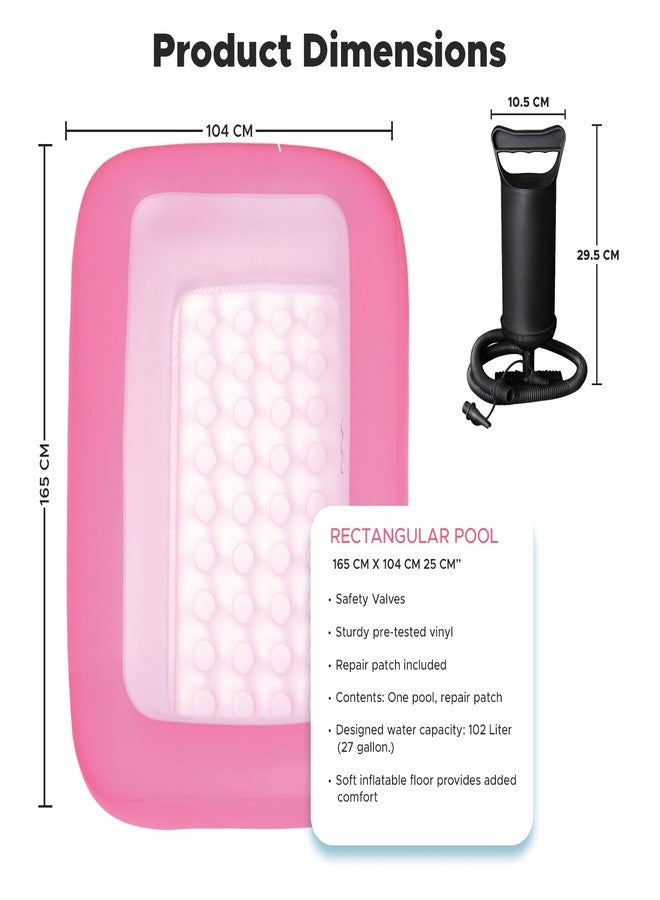 NHR Inflatable Swimming Pool for Kids & Adults, Portable Home Pool Bathtub 102 L Water Capacity, Quick Setup Baby Bath Tub, Mini Water Pool for Indoor Outdoor Garden Balcony (165 x 104 x 25 cm, Pink) - Image 3