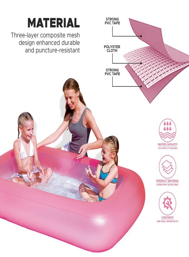 NHR Inflatable Swimming Pool for Kids & Adults, Portable Home Pool Bathtub 102 L Water Capacity, Quick Setup Baby Bath Tub, Mini Water Pool for Indoor Outdoor Garden Balcony (165 x 104 x 25 cm, Pink) - Image 5