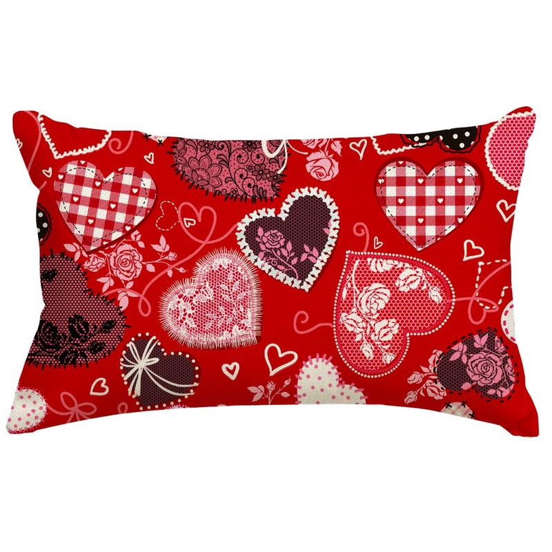 RABUSOFA Valentines Pillow Covers 12x20 Inch,Red Love Hearts Rose Decor Wedding Holiday Lumbar Cushion Case Farmhouse Decoration for Home Sofa Couch Outdoor Floral(Red, 20" x 12" (Pack of 1)) - Image 1