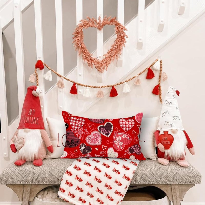 RABUSOFA Valentines Pillow Covers 12x20 Inch,Red Love Hearts Rose Decor Wedding Holiday Lumbar Cushion Case Farmhouse Decoration for Home Sofa Couch Outdoor Floral(Red, 20" x 12" (Pack of 1)) - Image 5