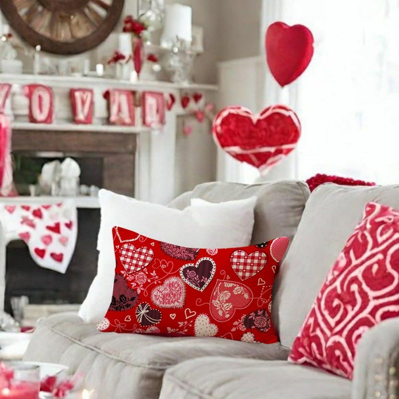 RABUSOFA Valentines Pillow Covers 12x20 Inch,Red Love Hearts Rose Decor Wedding Holiday Lumbar Cushion Case Farmhouse Decoration for Home Sofa Couch Outdoor Floral(Red, 20" x 12" (Pack of 1)) - Image 2
