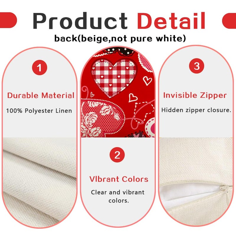 RABUSOFA Valentines Pillow Covers 12x20 Inch,Red Love Hearts Rose Decor Wedding Holiday Lumbar Cushion Case Farmhouse Decoration for Home Sofa Couch Outdoor Floral(Red, 20" x 12" (Pack of 1)) - Image 4