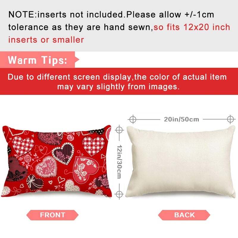 RABUSOFA Valentines Pillow Covers 12x20 Inch,Red Love Hearts Rose Decor Wedding Holiday Lumbar Cushion Case Farmhouse Decoration for Home Sofa Couch Outdoor Floral(Red, 20" x 12" (Pack of 1)) - Image 3