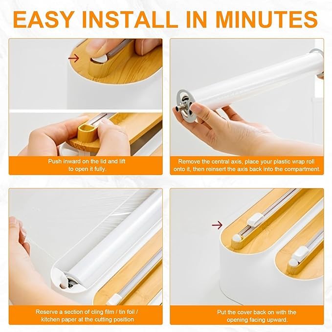 Enem Foil Paper Cutter and Holder, 3 in 1 Cling Wrap Dispenser with Cutter, Magnetic Paper Towel Holder, with 1 Year Warranty & Customer Support from Enem (Magnetic Dispenser Wooden) - Image 5