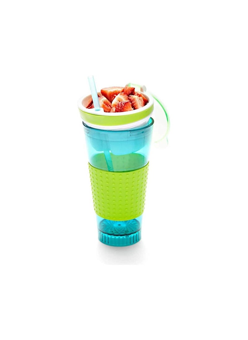 DishanKart - DISHANKART 2 in 1 Snack & Drink Cup with Straw and Flip-Top Lid with Non Slip Grip - Image 1