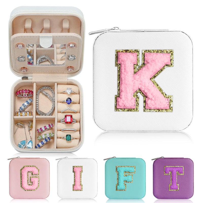 Parima Valentines Day Gifts for Women Her Personalized Jewelry Case Jewelry Boxes for Women Birthday Gifts for Mother Travel Gift for Her Mothers Day Gift Letter K White