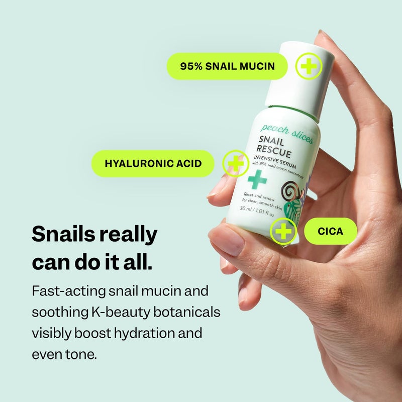 Peach Slices - Snail Rescue Intensive Serum (1.01 oz) - 95% Snail Mucin Concentrate - Reset, Renew & Smooth - Birch Juice, Hyaluronic Acid & Cica - Vegan & Cruelty Free - Korean Skin Care & Beauty - Image 3