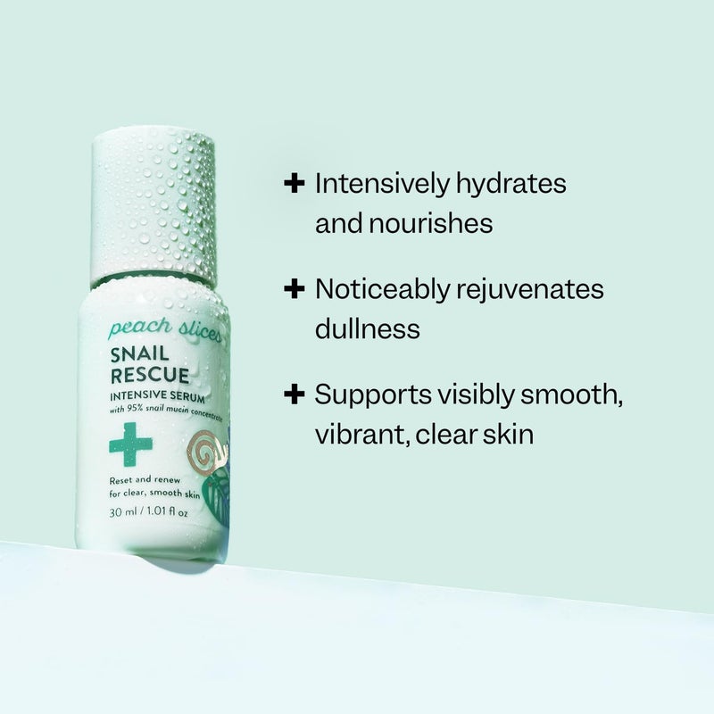 Peach Slices - Snail Rescue Intensive Serum (1.01 oz) - 95% Snail Mucin Concentrate - Reset, Renew & Smooth - Birch Juice, Hyaluronic Acid & Cica - Vegan & Cruelty Free - Korean Skin Care & Beauty - Image 2
