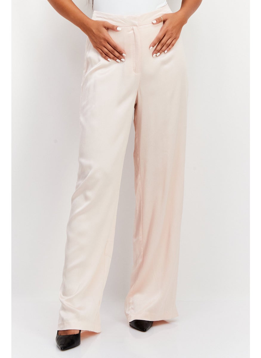 Reserved - Women Textured High Rise Palazzo Pants, Peach - Image 1