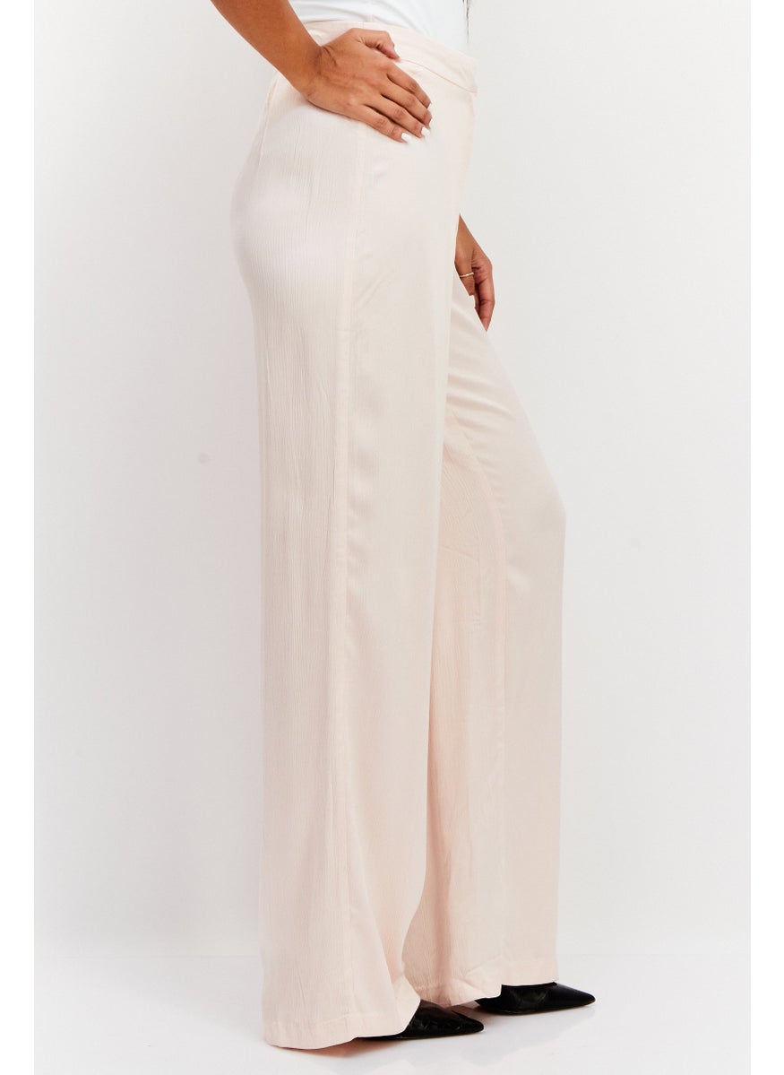Reserved - Women Textured High Rise Palazzo Pants, Peach - Image 1