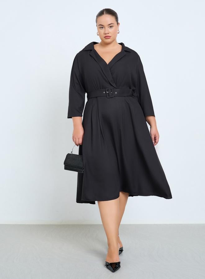 Styli Plus Size Belted A-Line Midi Dress - Image 1