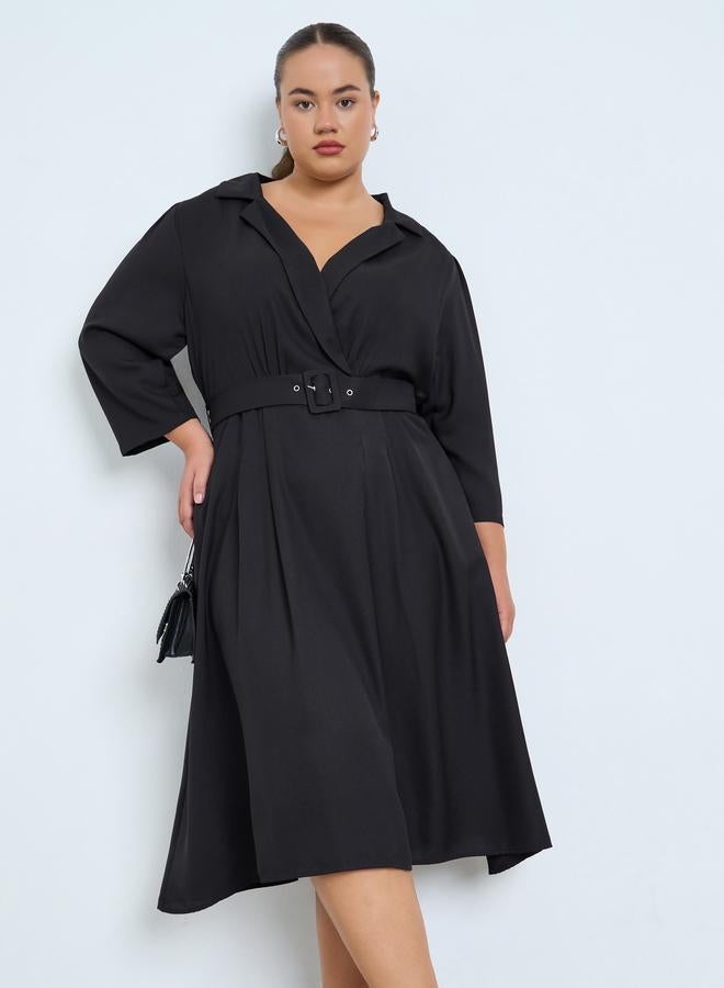 Styli Plus Size Belted A-Line Midi Dress - Image 2