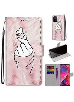 HuHa Case Cover For OPPO A93 5G / A93s 5G / A54 5G / A74 5G Coloured Drawing Cross Texture Horizontal Flip PU Leather Case with Holder & Card Slots & Wallet & Lanyard Pink Hands Heart 
