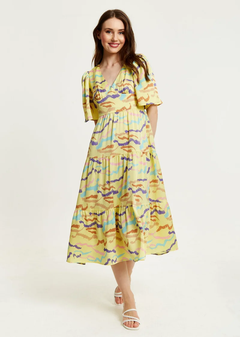 Liquorish  Yellow Abstract Zebra Print Midi Dress for Women | Best Price UAE