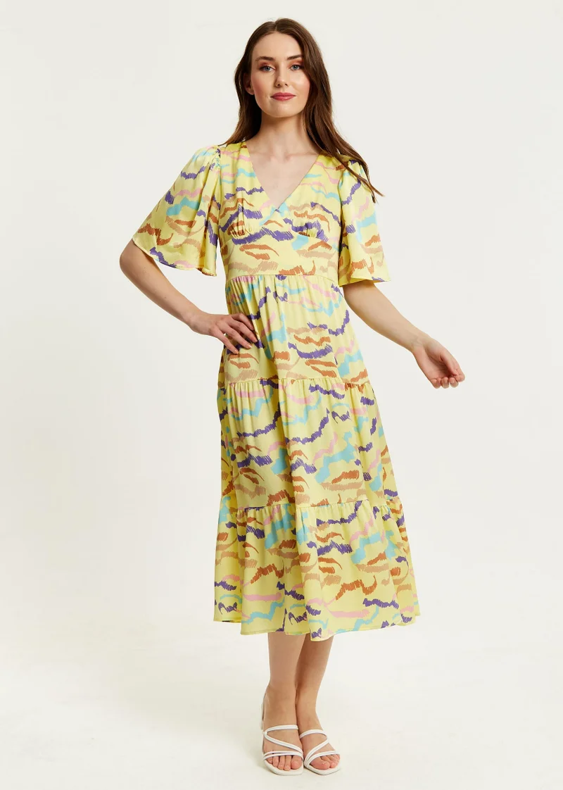 Liquorish  Yellow Abstract Zebra Print Midi Dress for Women | Best Price UAE