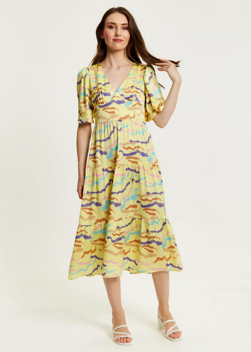 Liquorish  Yellow Abstract Zebra Print Midi Dress for Women | Best Price UAE