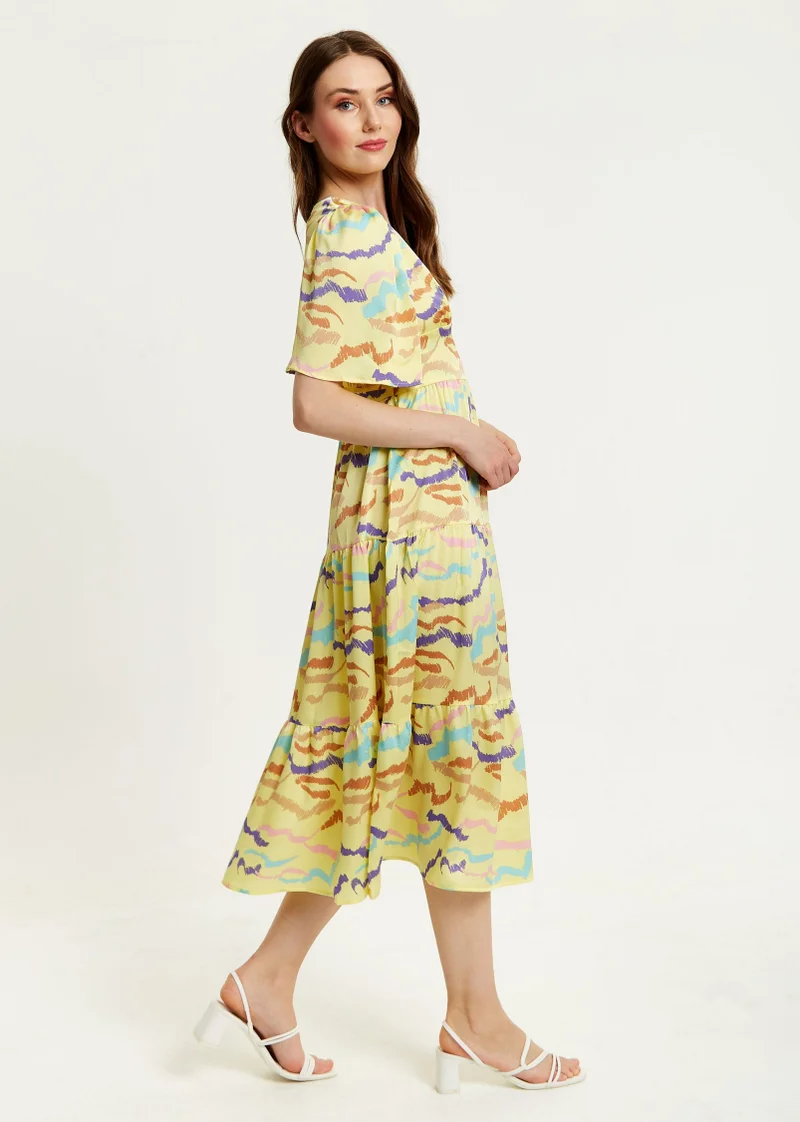 Liquorish  Yellow Abstract Zebra Print Midi Dress for Women | Best Price UAE