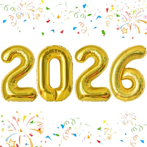 KALOR 42 Inch 2026 Gold Foil Mylar Number Balloons 2026 New Years Decorations for 2026 Happy New Year Eve and Graduations Party Supplies - Image 1