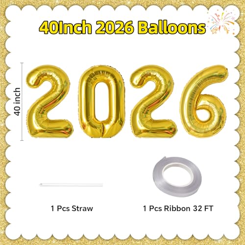 KALOR 42 Inch 2026 Gold Foil Mylar Number Balloons 2026 New Years Decorations for 2026 Happy New Year Eve and Graduations Party Supplies - Image 5