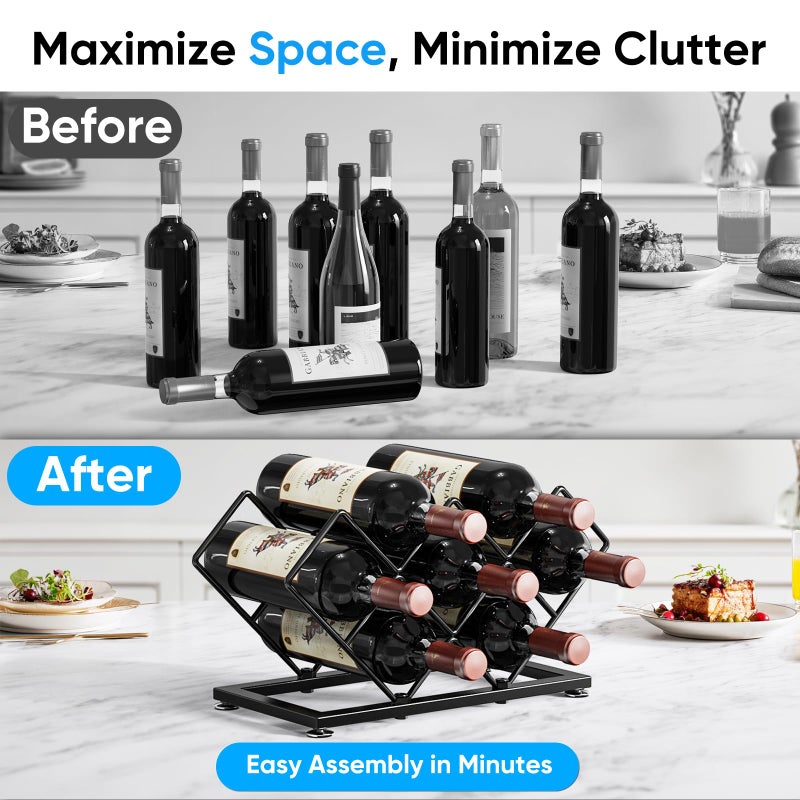 POKIPO Countertop Wine Rack - 7 Bottles Metal Small Wine Rack Wine Bottle Holder Storage Space Saving for Home Kitchen Bar Tableop Cabinet Pantry - Image 2