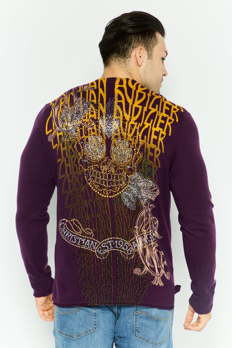 CHRISTIAN AUDIGIER Men V-Neck Embellished Sweater, Purple - Image 2