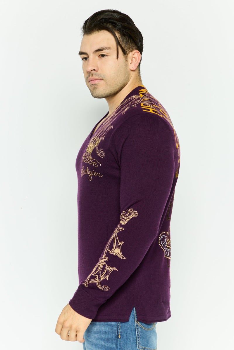 CHRISTIAN AUDIGIER Men V-Neck Embellished Sweater, Purple - Image 4